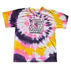 Yeh Man Jamaica No Problem Big Brand Tie-Dye Shirt Men's Size XL Rasta Reggae